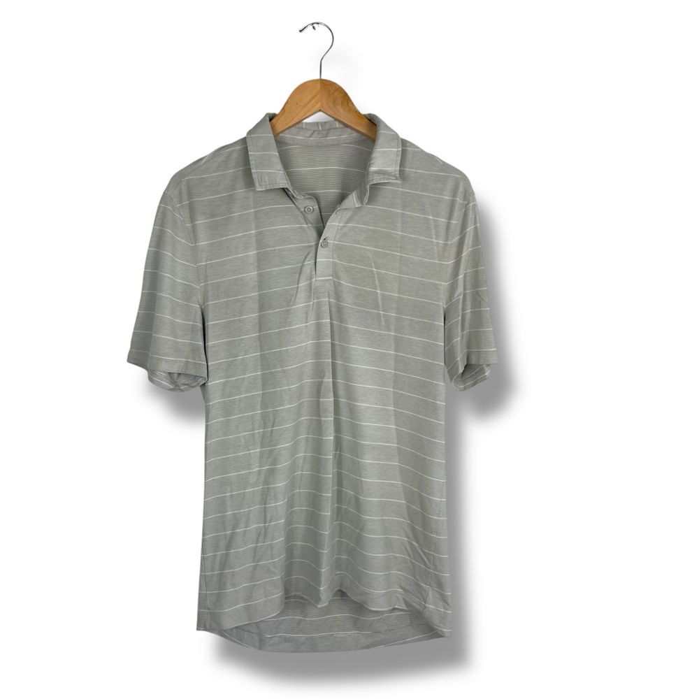 Lululemon Evolution Polo Shirt Mens Large Grey Striped Performance Golf Large